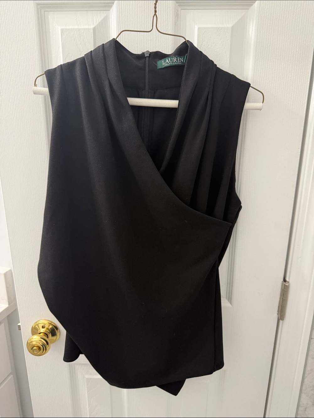 Lauren Ralph Lauren Black Sleeveless Draped Wrap-Front Top